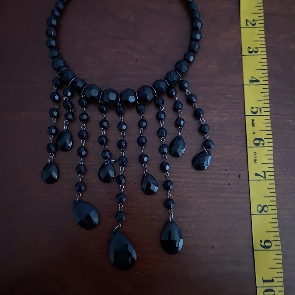 Gothic Glam Black Beaded Choker Necklace/Teardrop Dangle | Magnetic Clasp